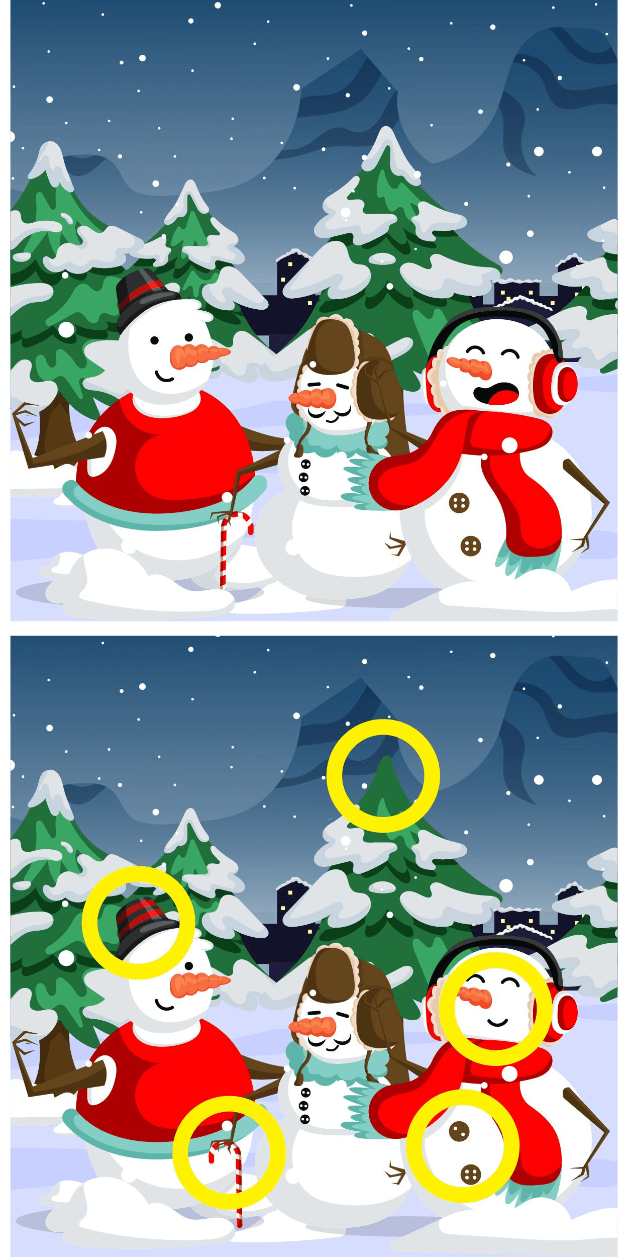 Visuell utmaning: kommer du att kunna se de 5 skillnaderna mellan dessa glada snögubbar? Testa dig själv och hitta skillnaderna på mindre än 10 sekunder!