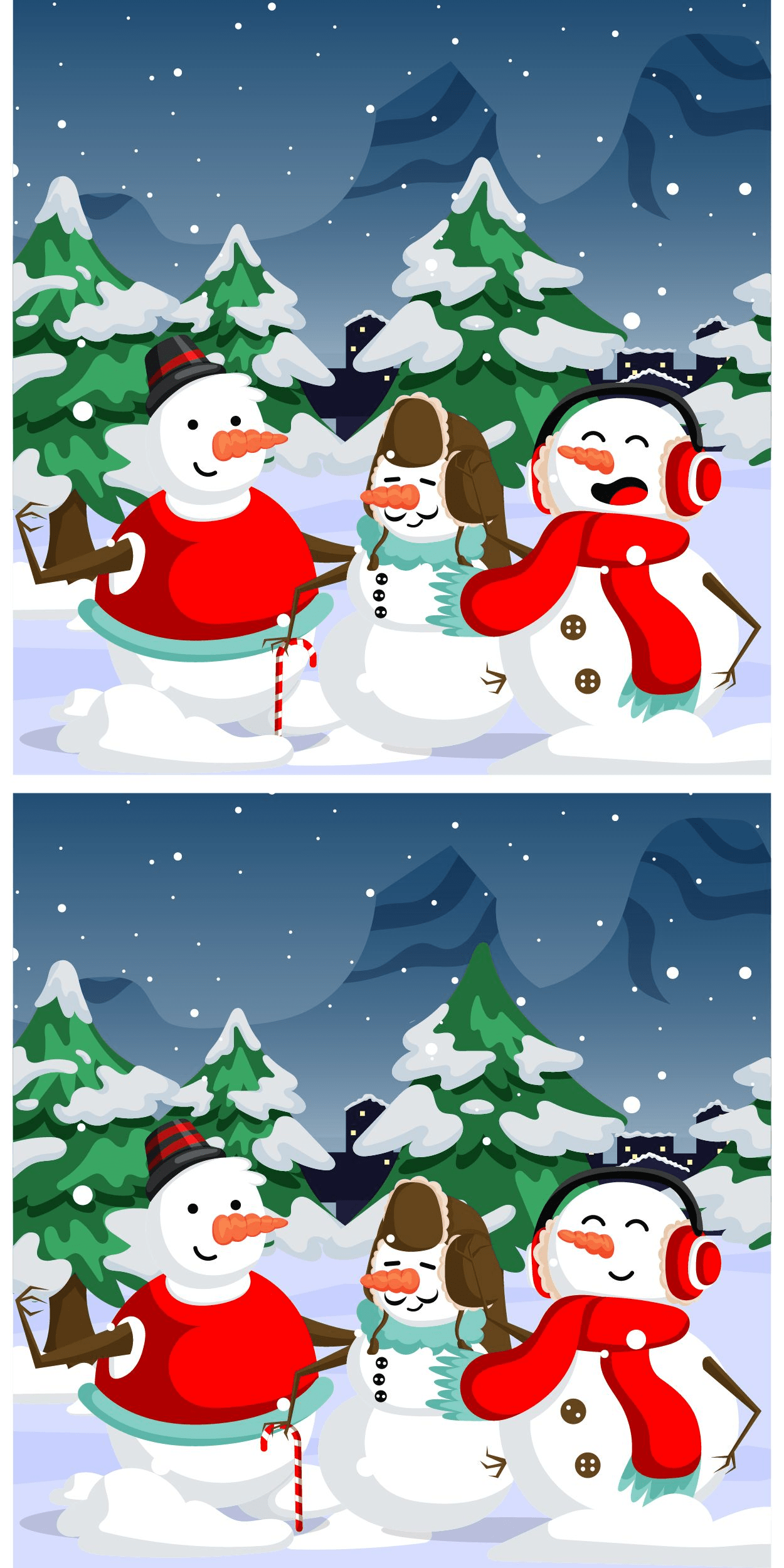 Visuell utmaning: kommer du att kunna se de 5 skillnaderna mellan dessa glada snögubbar? Testa dig själv och hitta skillnaderna på mindre än 10 sekunder!